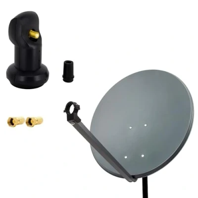 Abbildung von PremiumX Satelliten Komplettanlage 60cm Satellitenschüssel Stahl Anthrazit Satellitenantenne SAT Single LNB 2X F Stecker 1 Teilnehmer