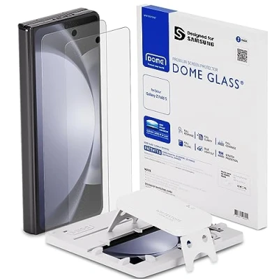 Abbildung von DOME GLASS Whitestone Displayschutzfolie für Samsung Galaxy ZFold5, vollständig gehärtetes Glas mit Flüssigkeitsverteilung, einfach zu installierendes Set, 2 Stück