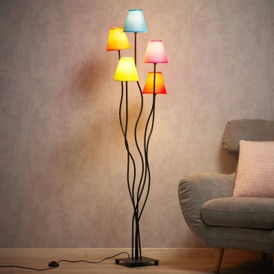 Abbildung von näve Stehlampe Colori, ohne Leuchtmittel, 5flg. bunte Textilschirme orange, grün, pink, blau und rot Höhe 156cm