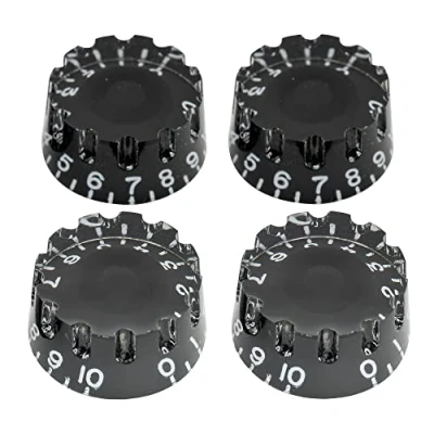 Abbildung von Musiclily Pro Metrische Gitarre Knöpfe Potiknöpfe Knurled Speed Knobs für Epiphone Les Paul Style E Bass, Schwarz(4er Set)