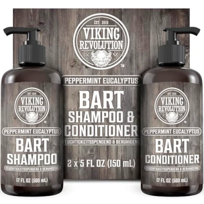 Abbildung von Viking Revolution Bart Shampoo &amp; Conditioner Set Erweicht, Glättet Stärkt den Bartwuchs Natürlicher Pfefferminz Eukalyptusduft Geschenke Für Männer 2 x 500 ml
