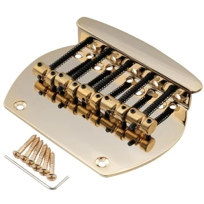 Abbildung von Musiclily Pro 16mm Stahl 5 Saiter Bass Steg Bridge für Musicman Style Bass, Gold