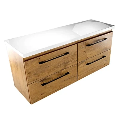 Abbildung von paplinskimoebel Badmöbel GIRONA Badschrank 120 x 39 51,5 cm, Badkommode 4 Schubladen, badezimmermöbel Set unterschrank, Bad Hängeschrank für Zwei Waschbecken, weiß lackierte Hochglanzplatte