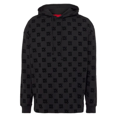Abbildung von HUGO Flock AOP Kapuzenpullover, Herren, Größe: Medium, Schwarz eins