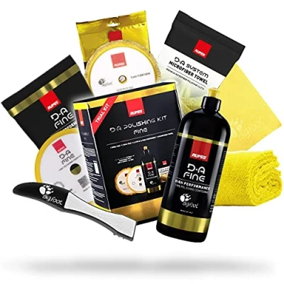 Abbildung von detailmate Polishing Set: RUPES Trial Kit: D A Fine Politur 1L + Polierschwamm Fein Wolle Polierpad Poliertuch Gelb Claw Pad Tool Superflausch Zubehör für die perfekte Autopolitur