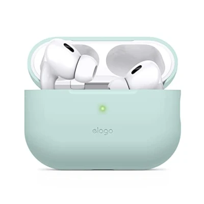 Abbildung von elago Silikonhülle Kompatibel mit Apple AirPods Pro 2. Generation Case, Schutzhülle, Front LED sichtbar, Unterstützt Kabelloses Aufladen (Grün)