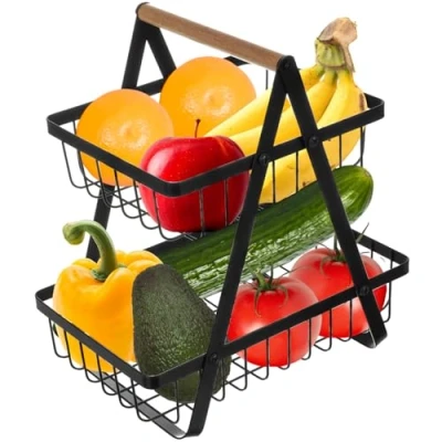 Abbildung von Ruhhy Obstkorb Etagere Platzsparend 2 Etage Korb für Obst und Gemüse Obstschale Aufbewahrung Küche Metall Schwarz 24265