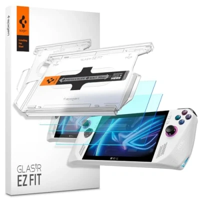 Abbildung von Spigen Glas.tR EZ Fit Schutzfolie kompatibel mit ASUS ROG Ally X (2024), (2023), 2 Stück, Schablone für Installation, Kristallklar, Kratzfest, 9H Härte Folie