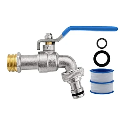 Abbildung von AIMEKE Premium 3/4 Zoll Wasserhahn Garten Messing Kugelhahn Aussen Frostsicher Auslaufhahn mit 1 Schlauchanschlüsse + 2 Trommeldichtband für Waschmaschine Regentonne