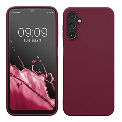 Abbildung von kwmobile Hülle kompatibel mit Samsung Galaxy A14 5G weiches TPU Silikon Case Cover geeignet für kabelloses Laden Bordeaux Violett