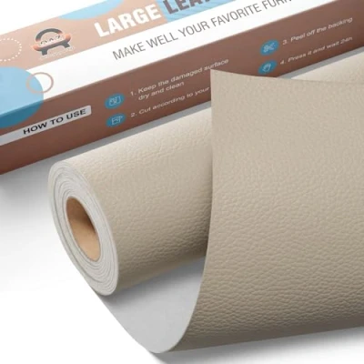 Abbildung von Leder Reparatur Set Elfenbeingrau,OAZ Kunstleder Selbstklebend 40 x 160 cm,Kunstleder Reparaturset Patch Selbstklebende Lederflicken für Autositze Möbel Sofa Taschen