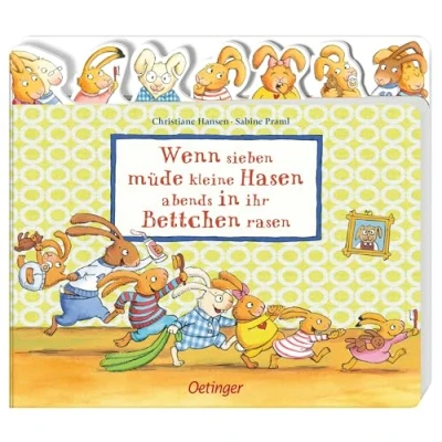 Abbildung von Wenn sieben müde kleine Hasen abends in ihr Bettchen rasen: Register Pappbilderbuch ab 2 Jahren mit lustigen Stanzen (Die kleinen Hasen)