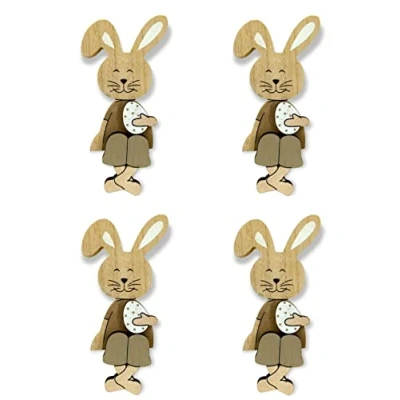Abbildung von Holz Hase mit Osterei Kantenhocker braun 8 x 18cm 4 Stück Osterdeko Tisch Deko Oster