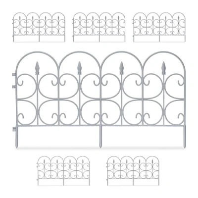 Abbildung von Relaxdays Beetzaun, 12er Set, HxB: je 38 x 68,5 cm, Zierzaun Garten, zum Stecken, Beeteinfassung antik, Kunststoff, grau