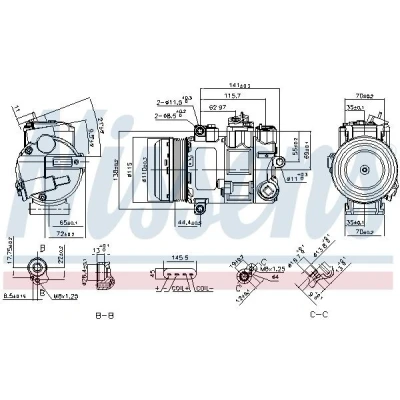 Abbildung von NISSENS 890696 Kompressor 6SBU16C 12 PAG 46 R 134a MERCEDES BENZ: GLK, E Klasse T modell, C Limousine