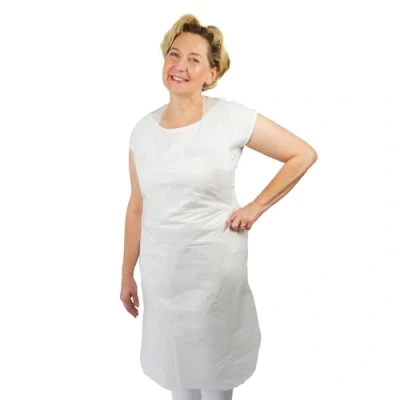 Abbildung von ARNOMED PE Einwegschürzen 500 Stk, Schürze Wasserdicht, Plastikschürzen 30µ dick, Geblockte Einmalschürzen Gr 75x150cm, Weiß Ölbeständig, Fleischer /Metzger Schürze, Medizinische Einwegschürze