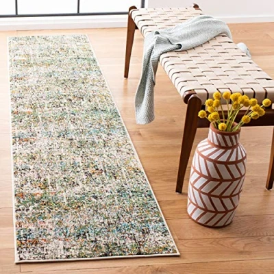 Abbildung von SAFAVIEH Zeitgenössische Teppich für Wohnzimmer, Esszimmer, Schlafzimmer Madison Collection, Kurzer Flor, Silber und Elfenbein, 61 X 244 cm