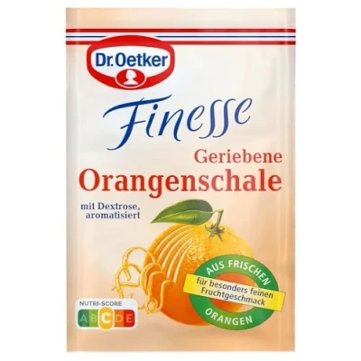 Abbildung von Dr. Oetker Finesse Geriebene Orangenschale, 11 x 3er Pack, je Beutel 6 g, für besonderen Fruchtgeschmack, zum Verfeinern von Süßspeisen, Torten &amp; Desserts, vegan
