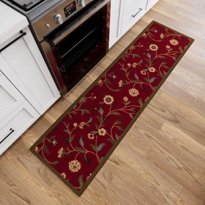 Abbildung von Ottomanson Ottohome Kollektion Teppichläufer mit Gummirückseite und modernem Blätter Design, 57 cm x 210 cm, Rot