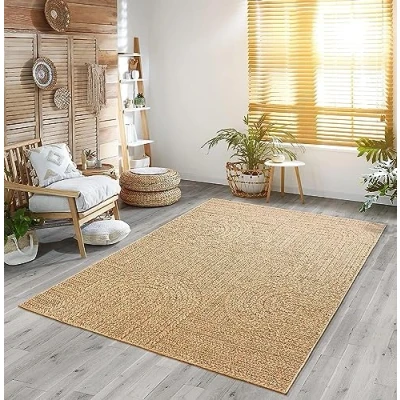 Abbildung von the carpet Kansas robuster In und Outdoor Teppich im natürlichen Jute Look, wetterfest, geeignet für Terrasse Garten, 80 cm Rund