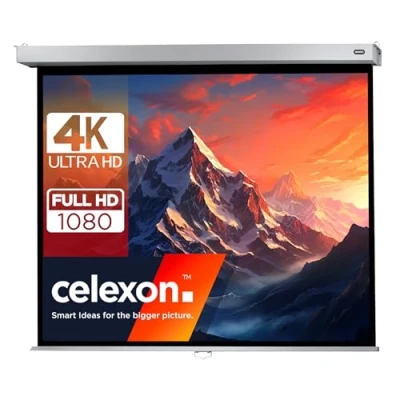 Abbildung von 140&quot; Zoll Rollo Leinwand celexon Professional Plus 4:3 280x210 cm weiß 4K Full HD 3D ausziehbare Projektions für Büro Präsentationen &amp; Ihren Heimkino Beamer Decken Wand Montage