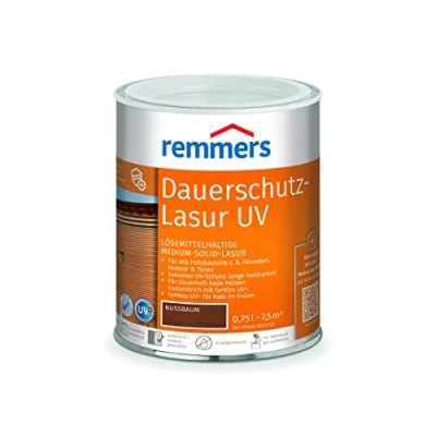 Abbildung von Remmers Dauerschutz Lasur UV nussbaum, 0,75 Liter, Dekorative Medium Solid für Außen, auch helle Farbtöne und farblos UV+, wetterbeständig