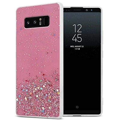 Abbildung von Cadorabo Hülle kompatibel mit Samsung Galaxy Note 8 Rundumschutz TPU Silikon Case Mädchen Glitzer Strass Design Slim Kratzfest Weiche Gummi Bling Schutzhülle für in Rosa