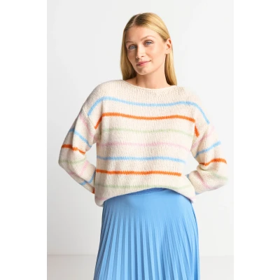 Abbildung von Rich &amp; Royal MIT Bunten Streifen Strickpullover, Damen, Größe: 40, Pearl white