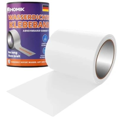 Abbildung von HOMIK 2Stk Je 15CM x 5M Extrem Starkes Transparent Wasserdichtes Klebeband Außen &amp; Innen Dichtungsband Wasserdicht UV Beständig Duct Tape Selbstverschweißendes