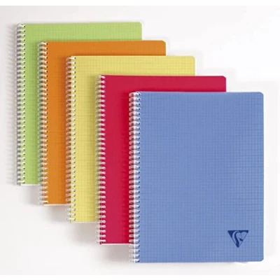 Abbildung von Clairefontaine 328325C Notizheft Linicolor FRESH mit Doppelspirale DIN A4+ 24x32 cm, 50 Blatt 90g, kariert, Einband aus gerilltem Polypropylen, farbig sortiert, 1 Stück