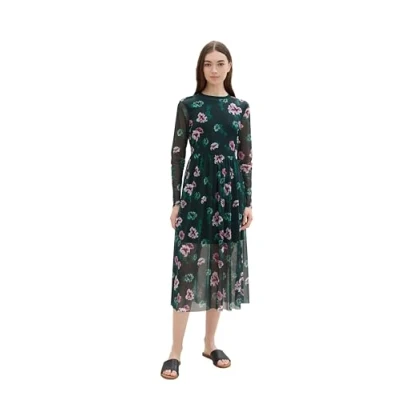 Abbildung von Tom Tailor Denim Damen Mesh Kleid mit Muster, 36312 Green Abstract Print, XXL