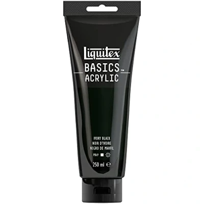 Abbildung von Liquitex 88700221 Basics Acrylfarbe, monopigmentierte Künstlerpigmente, lichtecht, mittlere Viskosität, Archivqualität, seidenglänzender Finish, 250ml Tube Elfenbeinschwarz
