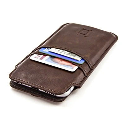 Abbildung von Dockem Handyhülle mit 2X Kartenfach für iPhone SE 3 (2022), 13 Mini, 12 2 (2020), 8, 7, 6 &amp; 6S: Schlanke Handytasche im Brieftaschenstil aus Kunstleder Vintage Stil [Braun]