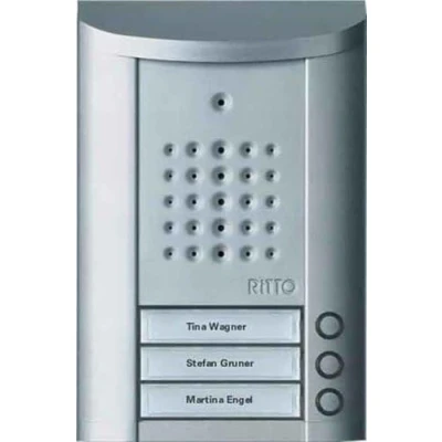 Abbildung von Ritto Entravox Türstation Audio für 3 Familienhaus Beleuchtete Klingeltaste und Namensschild vandalensichere Gegensprechanlage, Aufputz, silber eloxiert, 1840320
