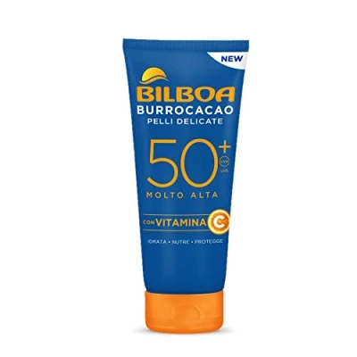 Abbildung von Bilboa Burrocacao Gesichts und Körperschutzcreme SPF 50+ mit Vitamin C Feuchtigkeitsspendend, pflegt schützt für empfindliche Haut Dermatologisch getestet 180 ml Schlauch