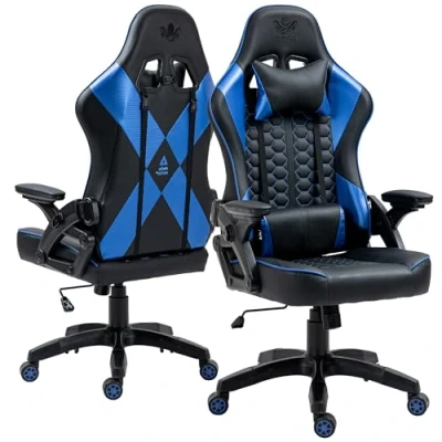 Abbildung von KRAKEN CHAIRS Gaming Stuhl Ergonomischer Sessel Bürostuhl Höhenverstellbar Drehstuhl Gamer Verstellbare Armlehne Lendenkissen Schwarz Blau