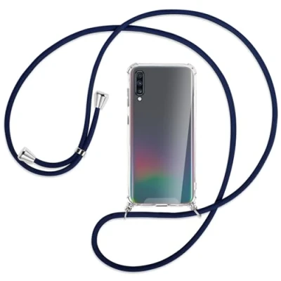 Abbildung von mtb more energy Handykette kompatibel mit Samsung Galaxy A70 (SM A705, 6.7&#039;&#039;) dunkelblau Smartphone Hülle zum Umhängen Anti Shock Full TPU Case