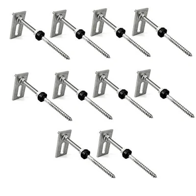 Abbildung von 10 Stk. Offgridtec© Stockschraube M10x200 Edelstahl höhenverstellbar inkl. Adapterblech EPDM Gummidichtung