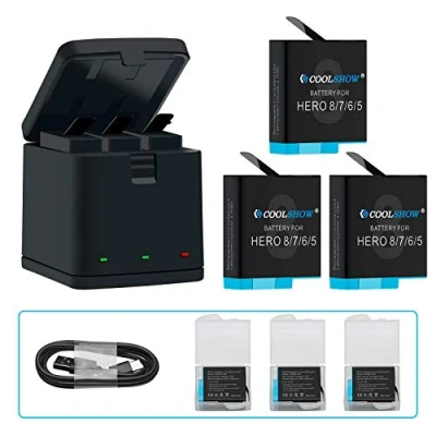 Abbildung von COOLSHOW Hero 8 Akkus 3 Stück mit Kanal USB Speicherladegerät für GoPro Black,Hero 7 Black, 6 5 2018