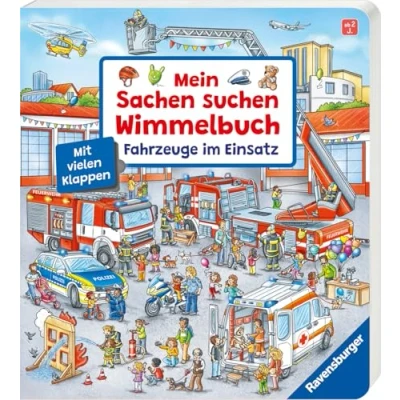 Abbildung von Mein Sachen suchen Wimmelbuch: Fahrzeuge im Einsatz, Pappbilderbuch mit Klappen ab 2 Jahren, Bilderbuch