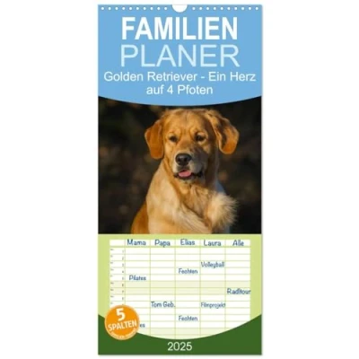 Abbildung von Familienplaner 2025 Golden Retriever Ein Herz auf 4 Pfoten mit 5 Spalten (Wandkalender, 21 cm x 45 cm), CALVENDO