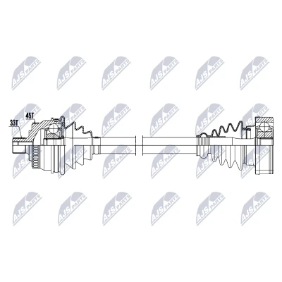 Abbildung von NTY NPW AU 099 Antriebswelle Vorderachse rechts 635mm 100mm Schaltgetriebe VOLKSWAGEN: Passat B5 GP Variant, Limousine, Variant