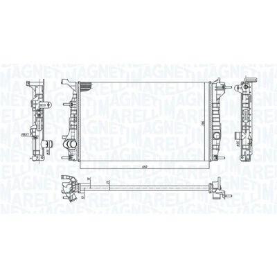 Abbildung von MAGNETI MARELLI 350213199200 Kühler, Motorkühlung 650mm 368mm 26mm Kühlrippen gelötet RENAULT: GRAND SCENIC 3, MEGANE 3 Grandtour,