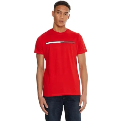 Abbildung von Tommy Jeans Herren T Shirt Kurzarm Slim Rundhalsausschnitt, Rot (Regatta Red), XXL