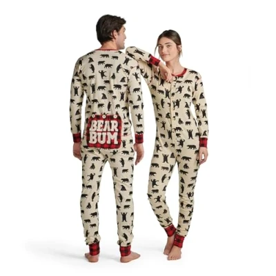 Abbildung von Little Blue House Damen Adult Union Suit Pyjamaset, Black Bears/Bear Bum, XS