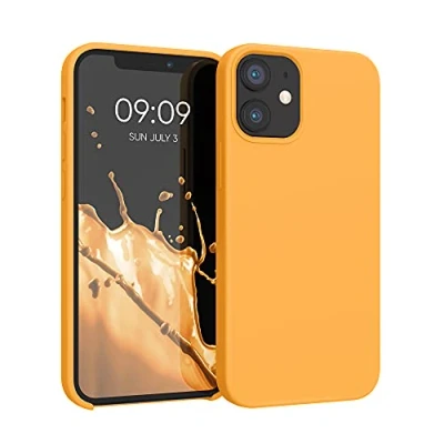 Abbildung von kwmobile Hülle kompatibel mit Apple iPhone 12 Mini Silikon Handy Case Handyhülle weiche Oberfläche kabelloses Laden Marigold