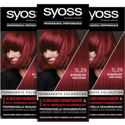 Abbildung von Syoss Color Coloration 5_29 Intensives Rot Stufe 3 (3 x 115 ml), permanente Haarfarbe für bis zu 10 Wochen Farbintensität und 70 % weniger Haarbruch*