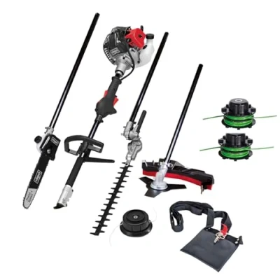 Abbildung von Scheppach Benzin Motorsense MFH5200 4P (1,8 PS, 4in1 Multitool für Garten Rasentrimmer, Heckenschere, Hochentaster, Kettensäge, 250mm Schwert/Kette, schwenkbar) inkl. 2 Tricord Fadenspulen