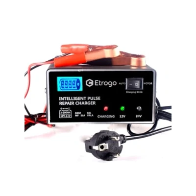 Abbildung von Etrogo Autobatterieladegerät 12V 24V 1A/10A Schnellladegerät 5 Stufen Pulsladegerät mit LED Balkenanzeige für Auto und Motorrad oder Boot