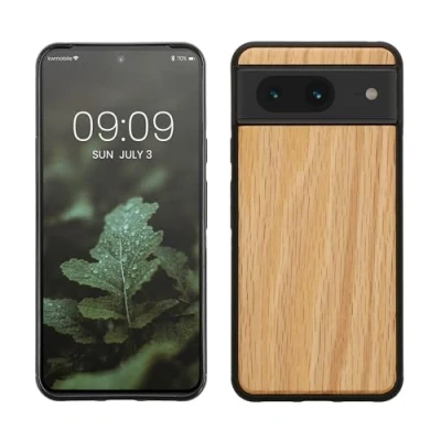 Abbildung von kwmobile Hülle kompatibel mit Google Pixel 8 Holz Case stoßfestes Handy Cover TPU Handyhülle in Hellbraun Braun